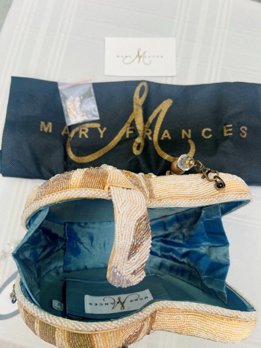 Mary Frances Beaded Nautilus Shell Clutch With Detachable Strap & Pearl Tassel - Picture 5 of 9